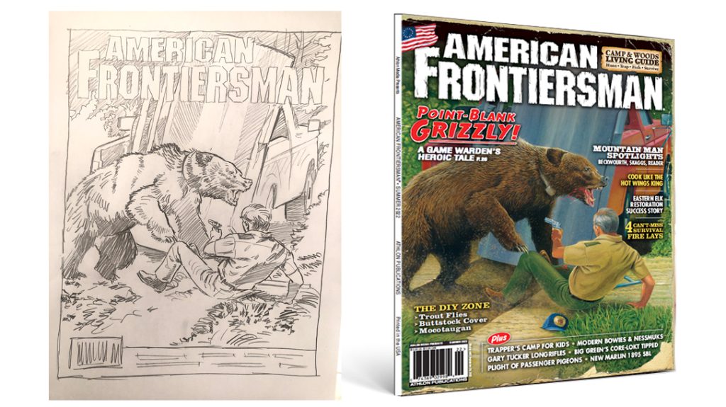 Sketch to cover for the Summer 2022 issue of American Frontiersman.
