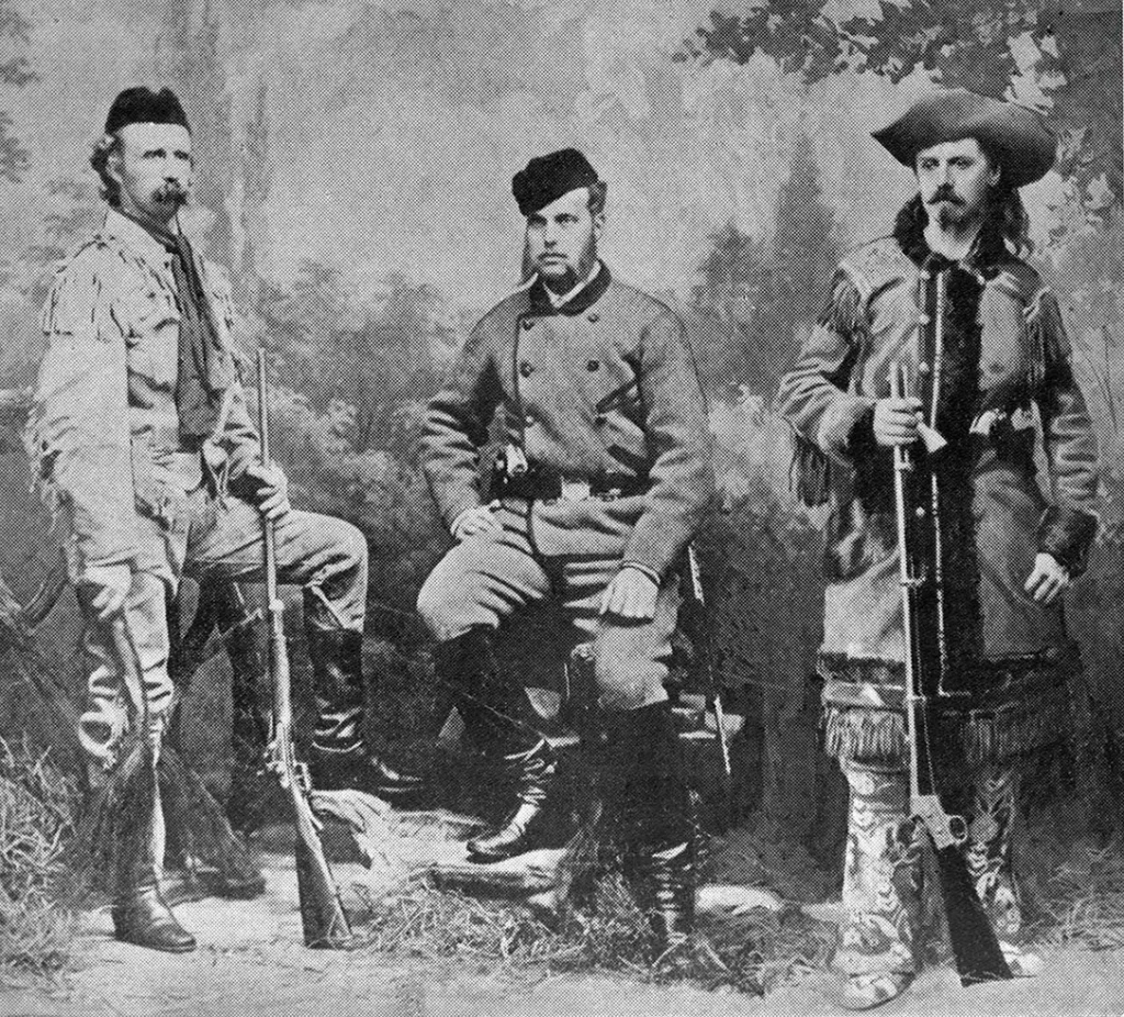Left to right: George Armstrong Custer, the Grand Duke Alexei and the superimposed image of Buffalo Bill Cody in a studio photo publicizing the Grand Duke’s buffalo hunt.
