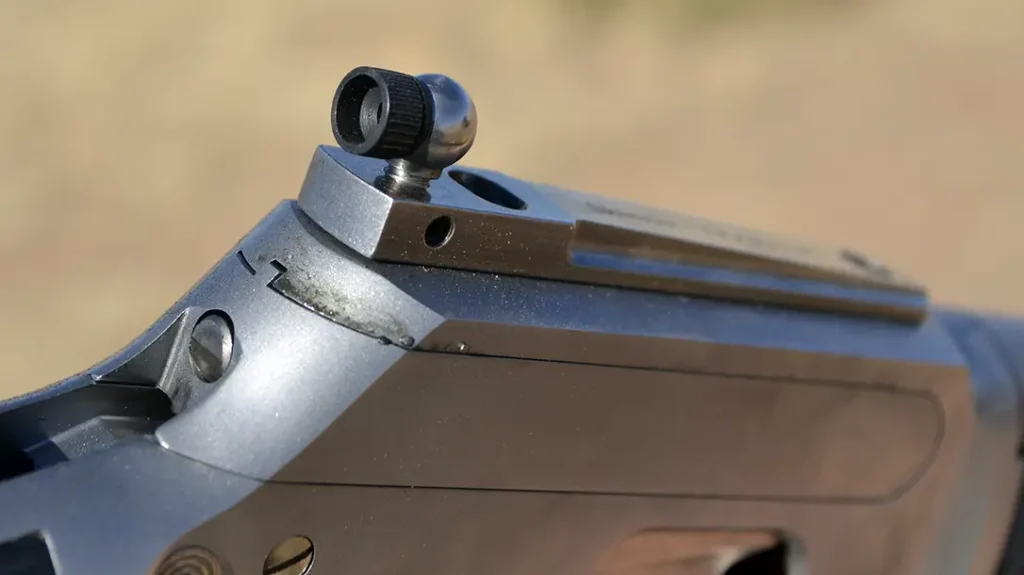 A Skinner peep sight is used by Ruger.