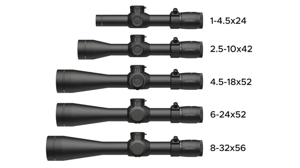 Magnification ranges on riflescopes determine usage.