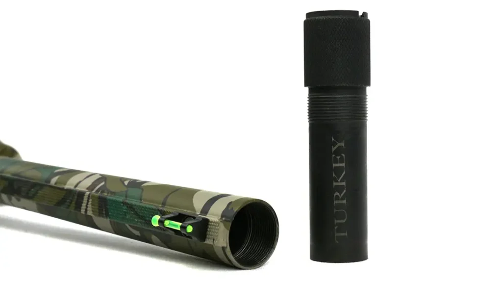 An extended turkey choke puts pattern on birds.