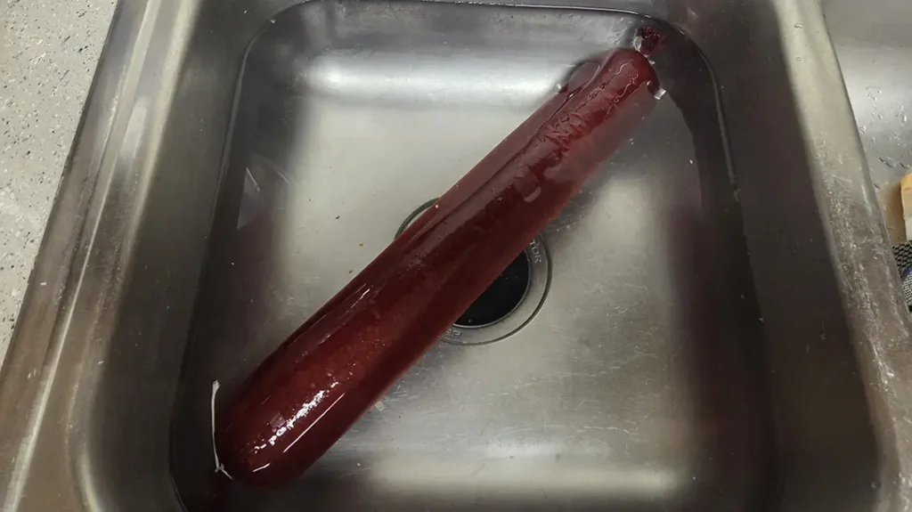 The sausage had to be cooled in an ice bath.