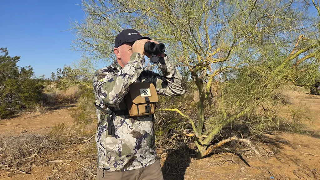 The Vortex Ranger HD 10x42 Ranging Binoculars have generous eye relief.
