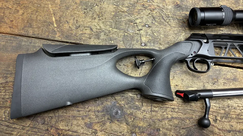 The Sauer 505 Synchro XT’s buttstock is attached by a single hex screw.